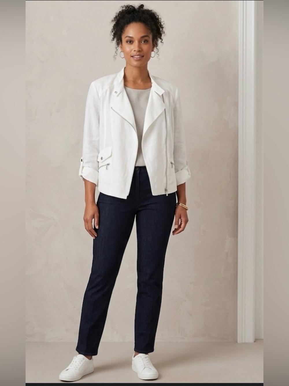 Jones New York Linen Blend Women's White Crop Jacket size Medium NWT